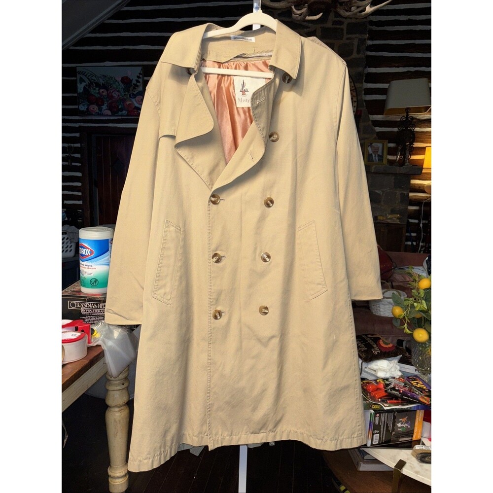 MISTY HARBOR Men's  Tan Double Breasted Trench  Coat w/ Removable  Lining sz 44R